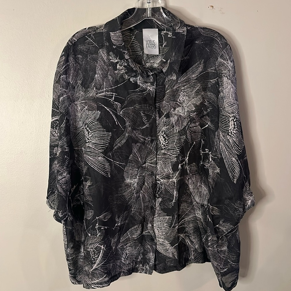 Lotus Eaters Floral Silk Blend Button Down Top